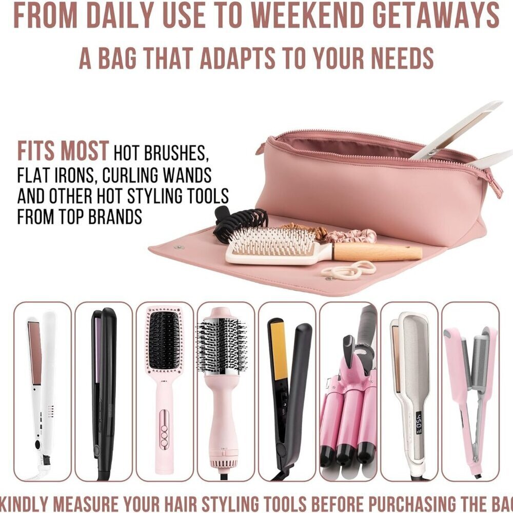 Travel Hair Tool Bag & Heat Resistant Mat Organizer Flat Irons Curling Wands - Picture 6 of 10